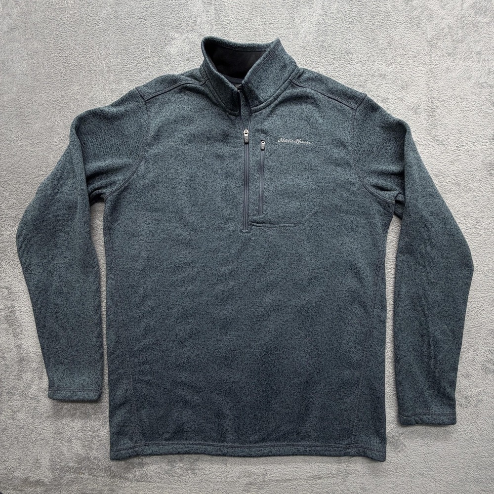 Eddie Bauer Pullover Mens LT‎ Green 1/4 Zip Lightweight Fleece Mock Neck